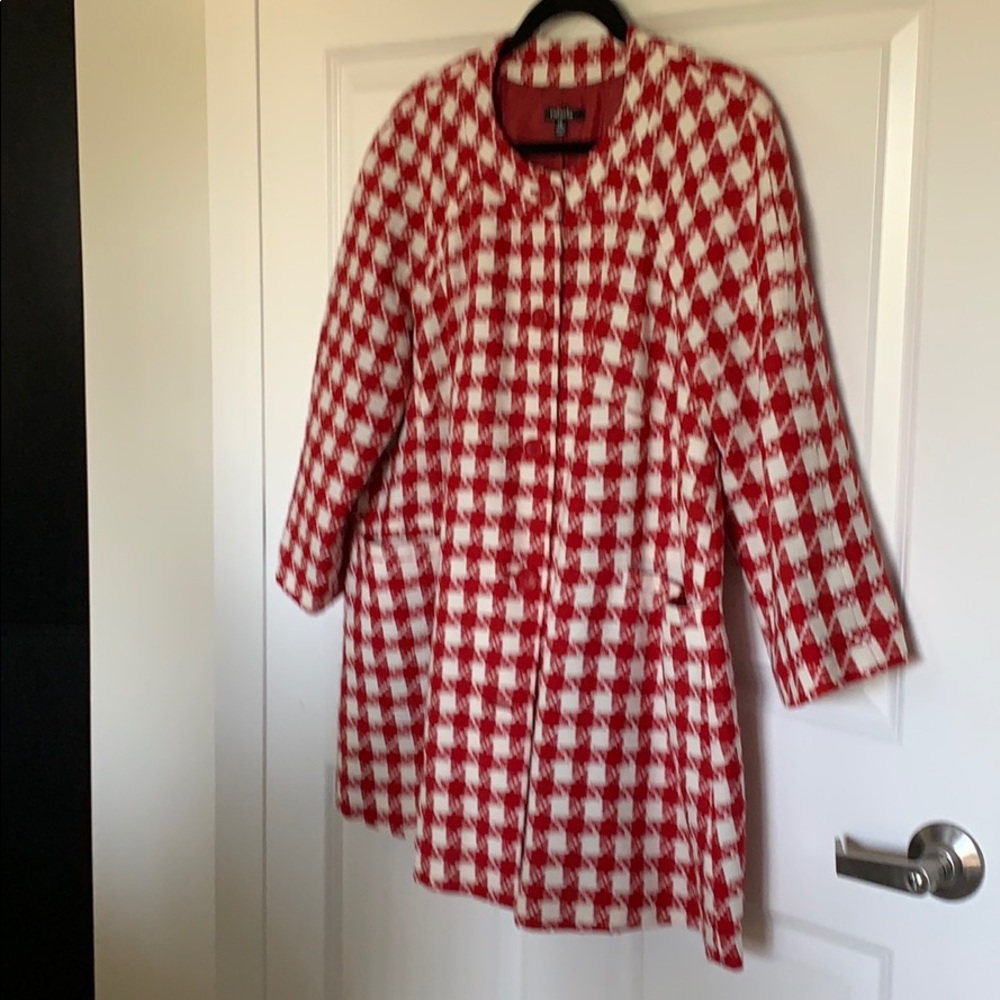 1X Rafaella Red and White Houndstooth Jacket